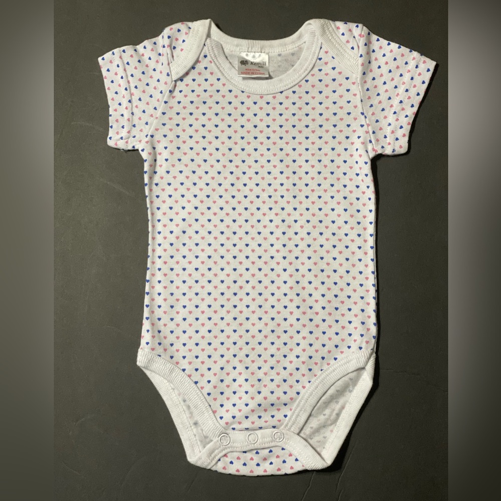Dots of Pink and Blue Hearts Onesie